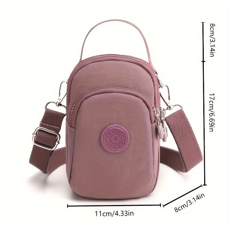 Borsa a tracolla piccola rosa, design compatto, con tasca frontale e cerniera, dimensioni 17x11x8 cm, ideale per donna, moda casual.