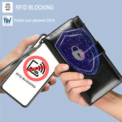 Portafoglio nero con blocco RFID, protezione dati personali, scudo digitale, compatibile con smartphone, certificato SGS TÜV Saar.