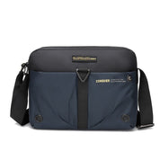 Borsa a tracolla unisex nera e blu, design moderno, con tasche multiple e cinghia regolabile. Ideale per lavoro e viaggio.