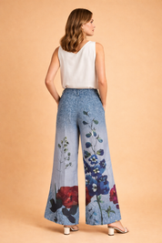 Jeans a Zampa per Donna con Stampe di Fiori e Farfalle – Ideali e Comodi per l'Autunno