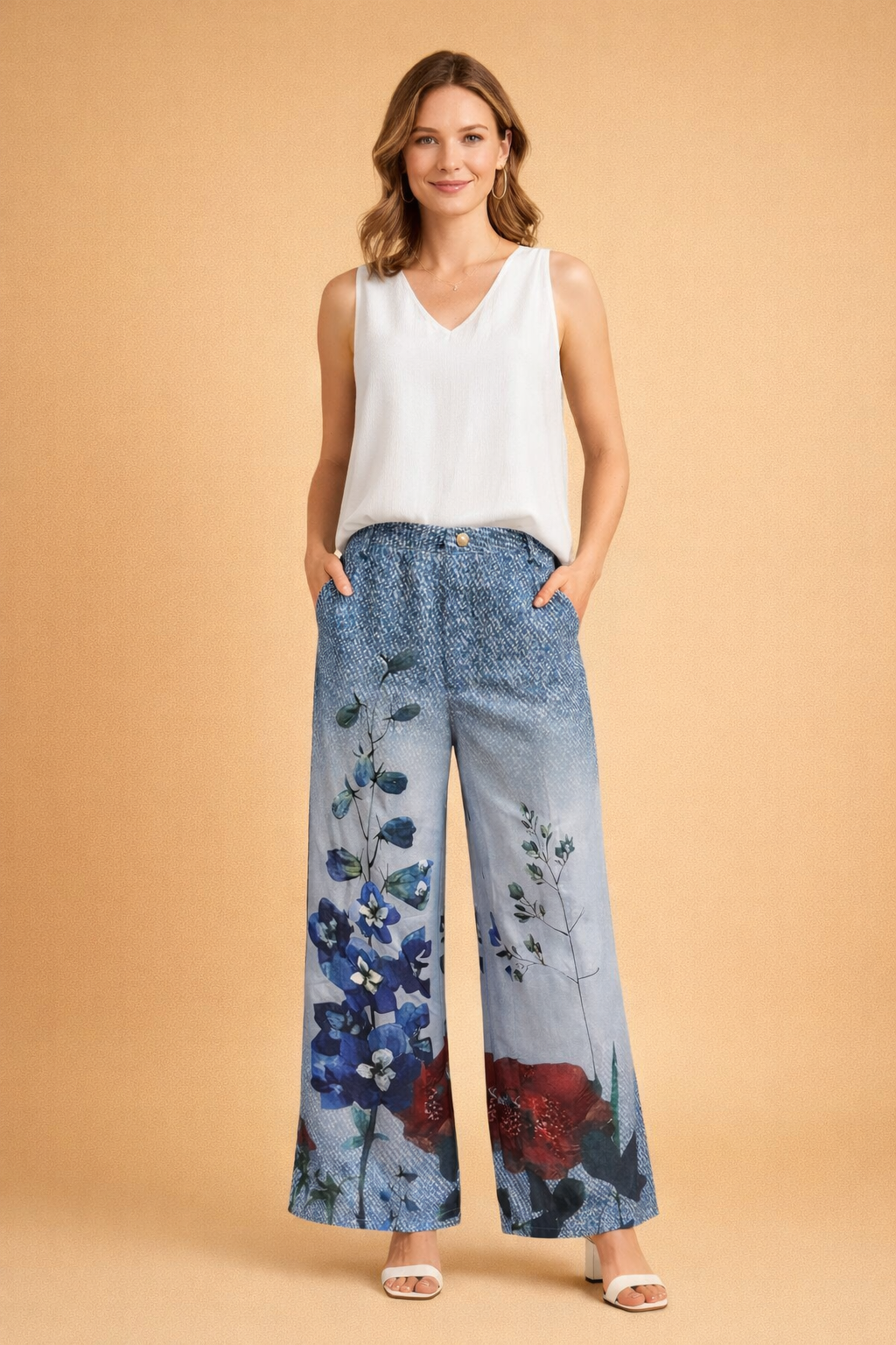 Jeans a Zampa per Donna con Stampe di Fiori e Farfalle – Ideali e Comodi per l'Autunno