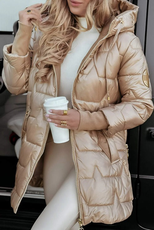 Brunilde | Giacca Trapuntata con Cappuccio in Eco-Pelliccia e Tasche con Zip