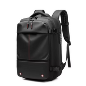Zaino nero impermeabile multifunzione, design moderno, con tasche multiple e cerniere resistenti, ideale per viaggi e uso quotidiano.