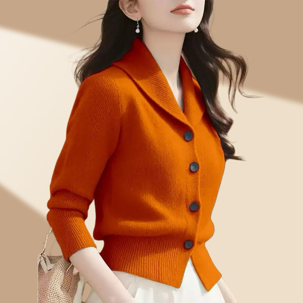 Frieda | Women's Knit Cardigan with Notched Collar and Buttons