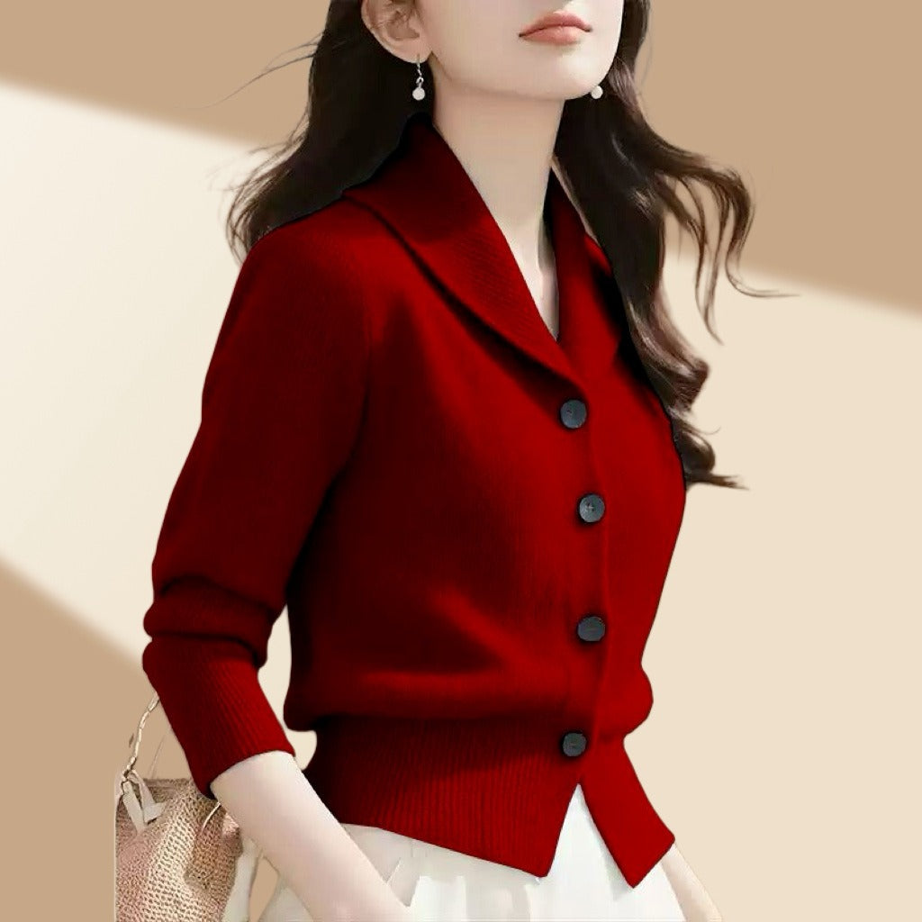 Frieda | Women's Knit Cardigan with Notched Collar and Buttons