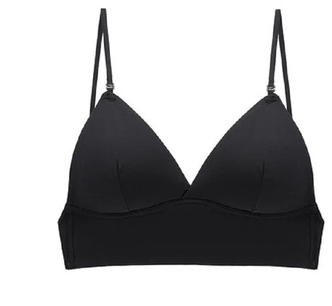 Reggiseno nero senza ferretto, spalline regolabili, design minimalista. Intimo donna comodo, ideale per uso quotidiano.
