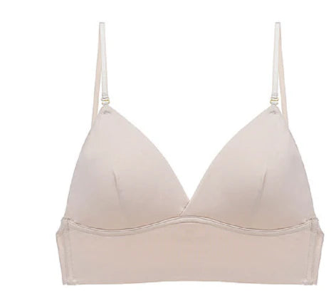 Reggiseno senza ferretto beige, design minimalista, spalline regolabili, comfort quotidiano, intimo donna, moda intima, taglia unica.