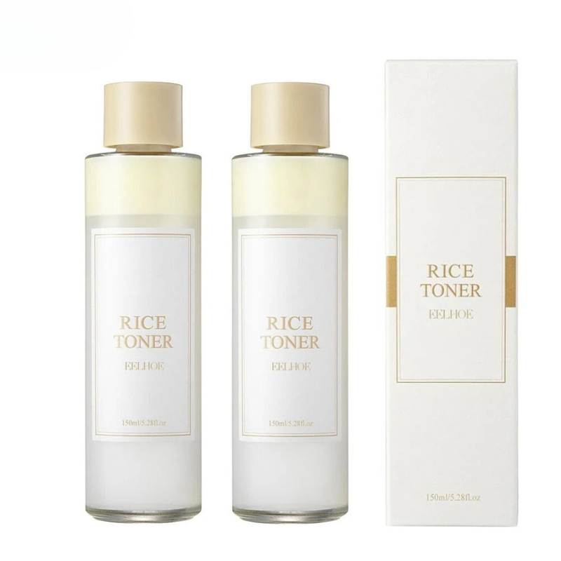 Due bottiglie di tonico al riso con confezione, 150ml ciascuna. Idratante viso, pelle luminosa, cura della pelle, cosmetici coreani.