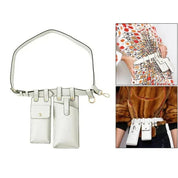 Cintura bianca multifunzione in pelle con tasche, design elegante e pratico, ideale per moda donna, accessorio versatile per eventi e viaggi.