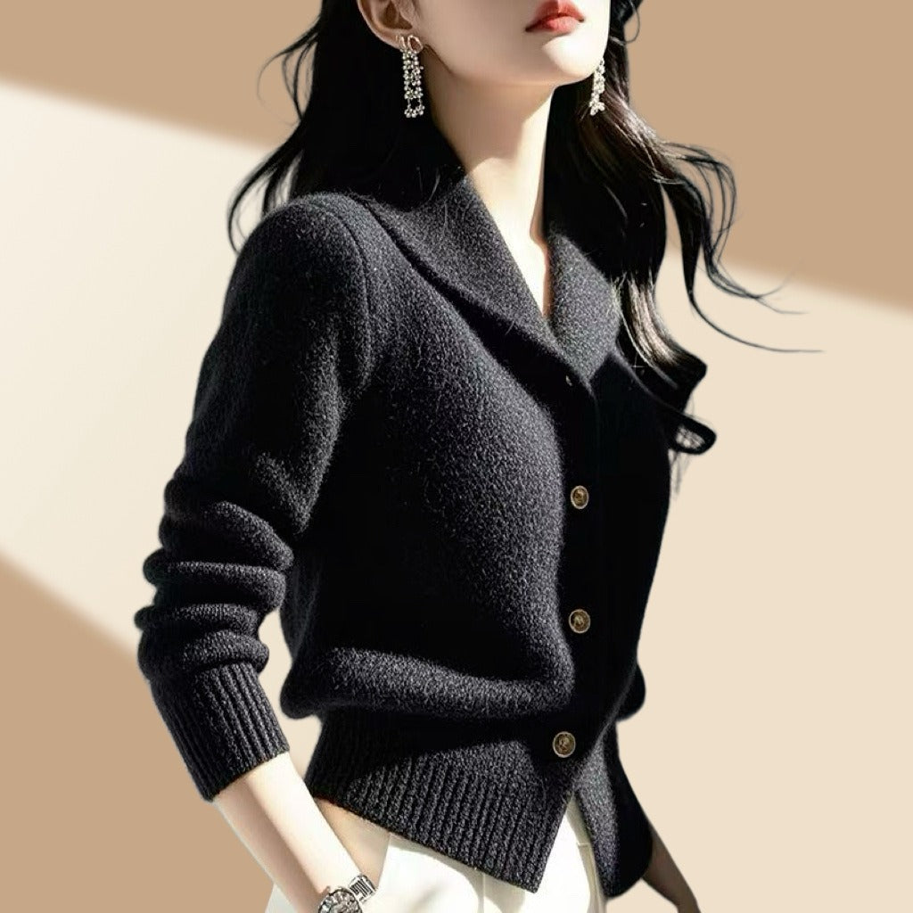 Frieda | Women's Knit Cardigan with Notched Collar and Buttons