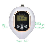 Dispositivo massaggio Gua Sha elettrico, display LCD, funzioni EMS, luce infrarossa, riscaldamento, aspirazione, 4 livelli, pulsante accensione/spegnimento.