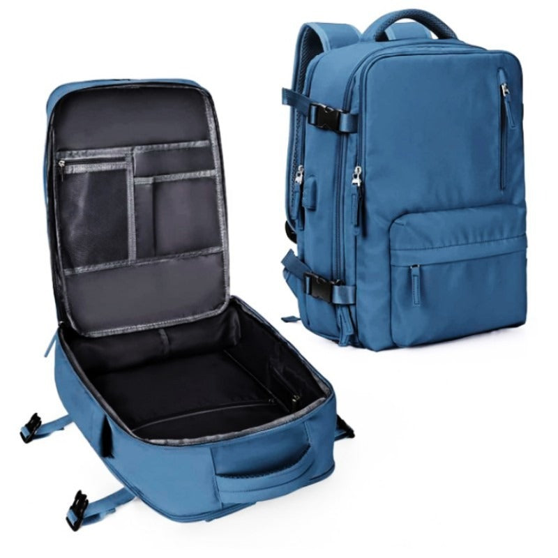 Sac à dos étanche de voyage avec bretelles ergonomiques et compartiment pour ordinateur portable jusqu'à 17 pouces – 25 litres, noir/bleu/noir olive