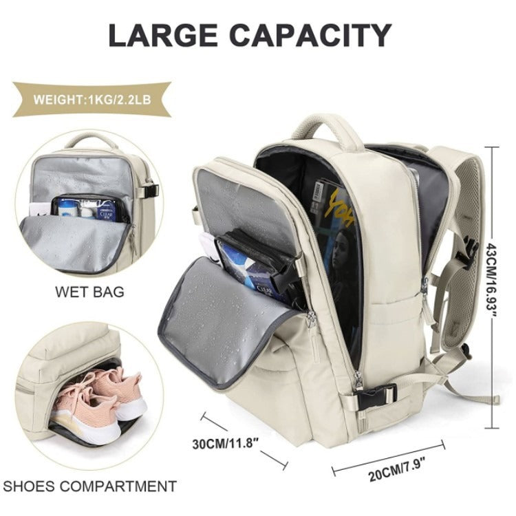 Sac à dos étanche de voyage avec bretelles ergonomiques et compartiment pour ordinateur portable jusqu'à 17 pouces – 25 litres, noir/bleu/noir olive