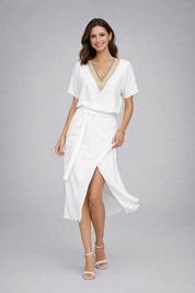 Diana | Abito longuette bianco estivo con elegante scollo a V