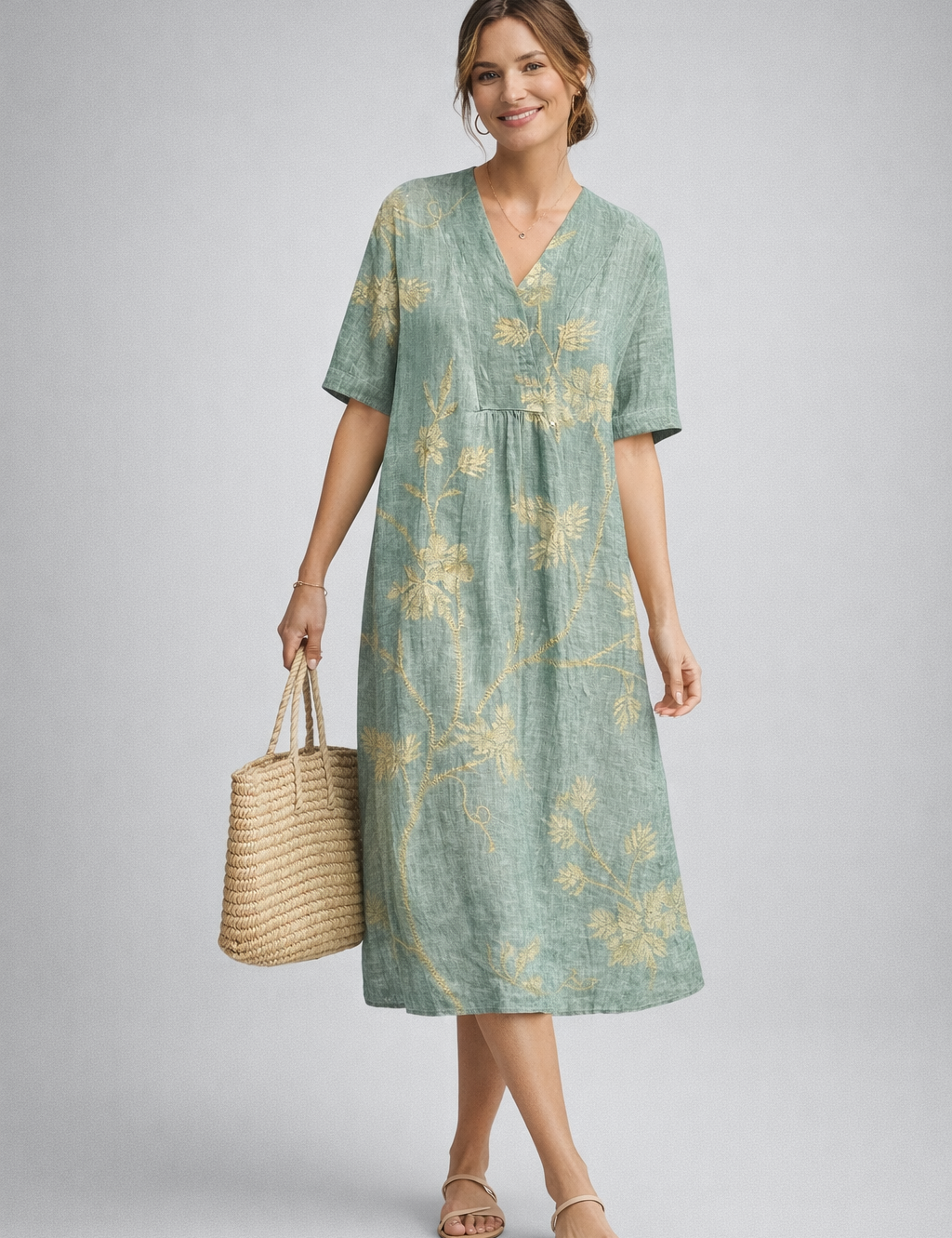 polish-model-posed-studio-shot-sage-green-floral-linen-midi-dress-full-body.png