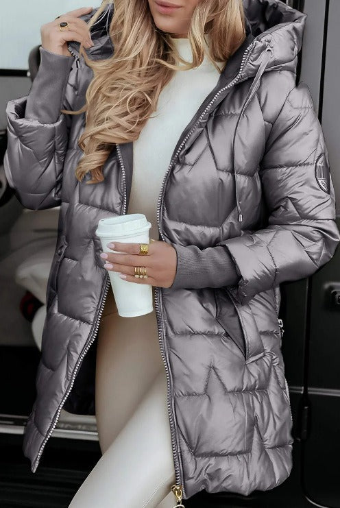 Brunilde | Giacca Trapuntata con Cappuccio in Eco-Pelliccia e Tasche con Zip