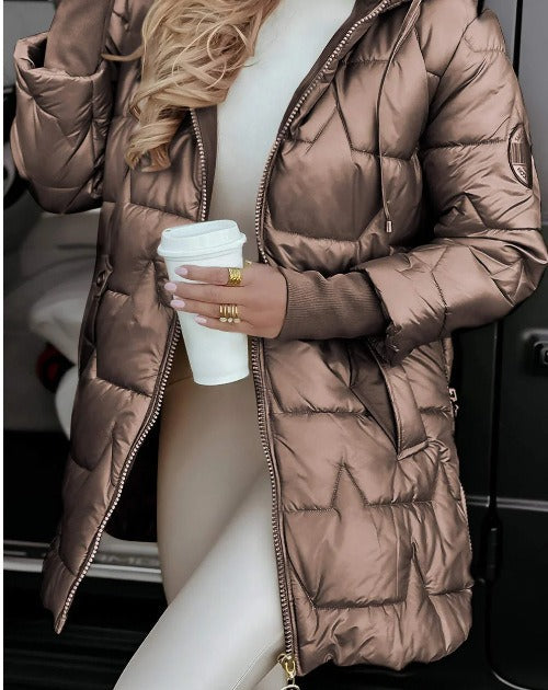 Brunilde | Giacca Trapuntata con Cappuccio in Eco-Pelliccia e Tasche con Zip