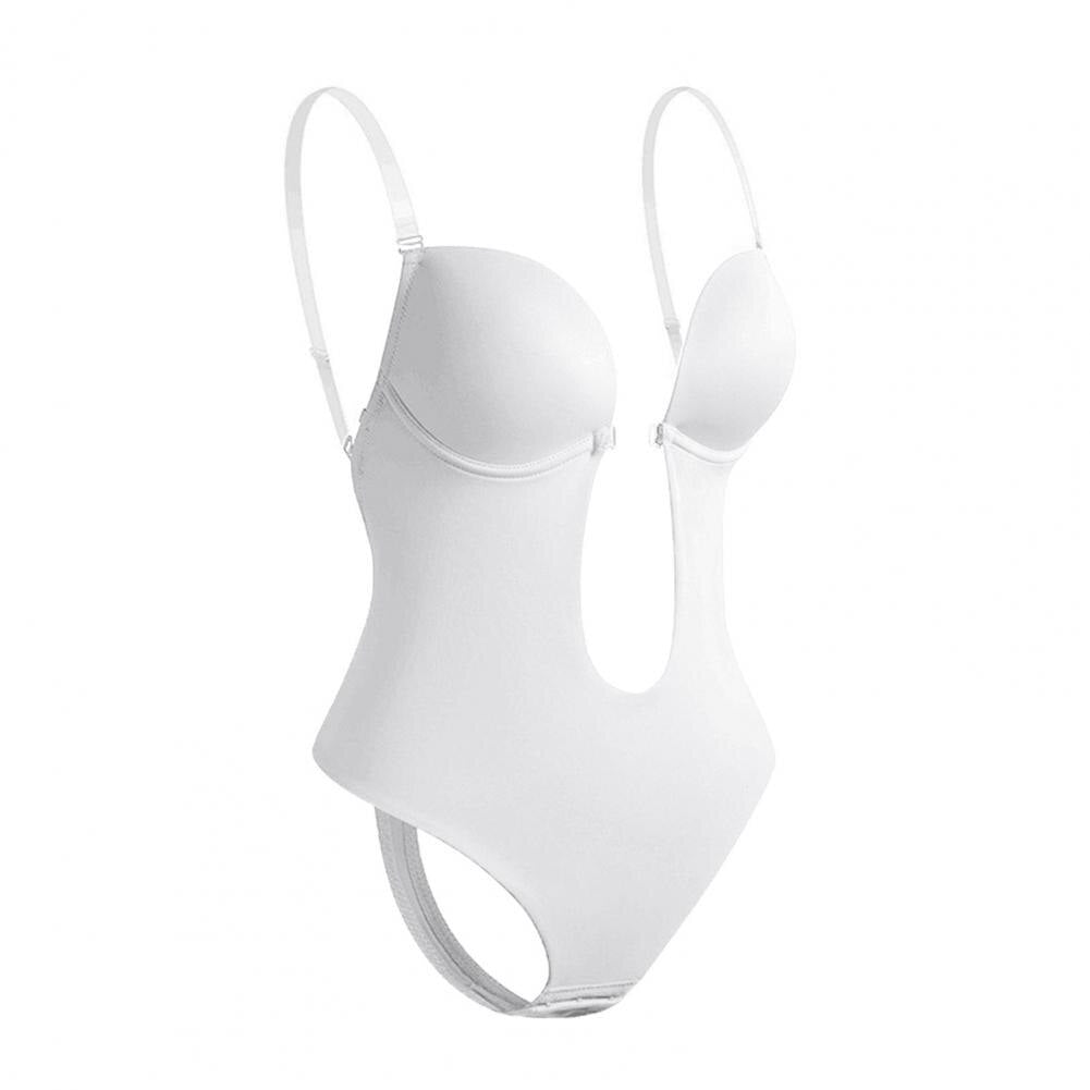 Body shaper bianco senza schiena, design a U, spalline regolabili, supporto seno, lingerie modellante per abiti scollati, intimo donna elegante.