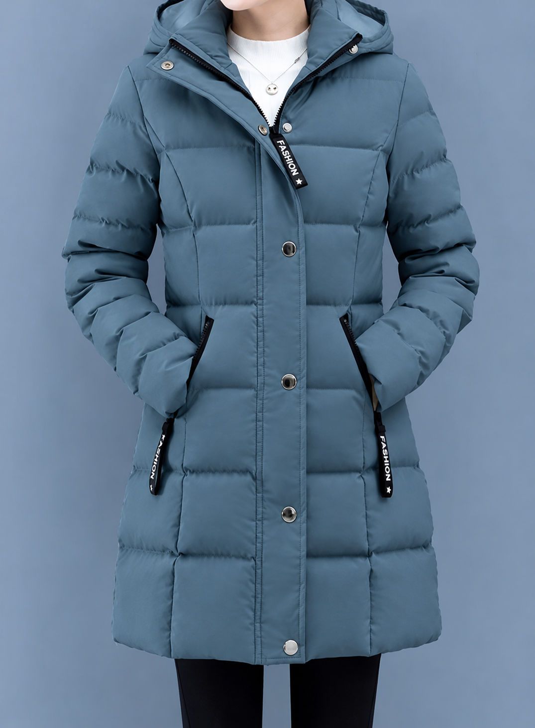 Maria | Women's Mid-Length Quilted Winter Jacket with Hood and Zipper