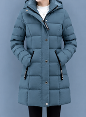 Maria | Women's Mid-Length Quilted Winter Jacket with Hood and Zipper
