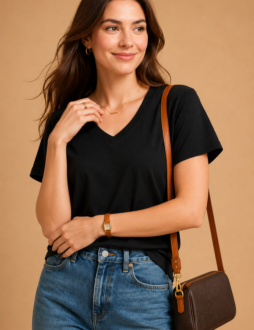womens-black-v-neck-tshirt-blue-jeans-brown-crossbody-bag-half-body-fashion-studio-portrait.png