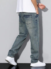 Jeans da Uomo Gamba Dritta con Effetto Lavato